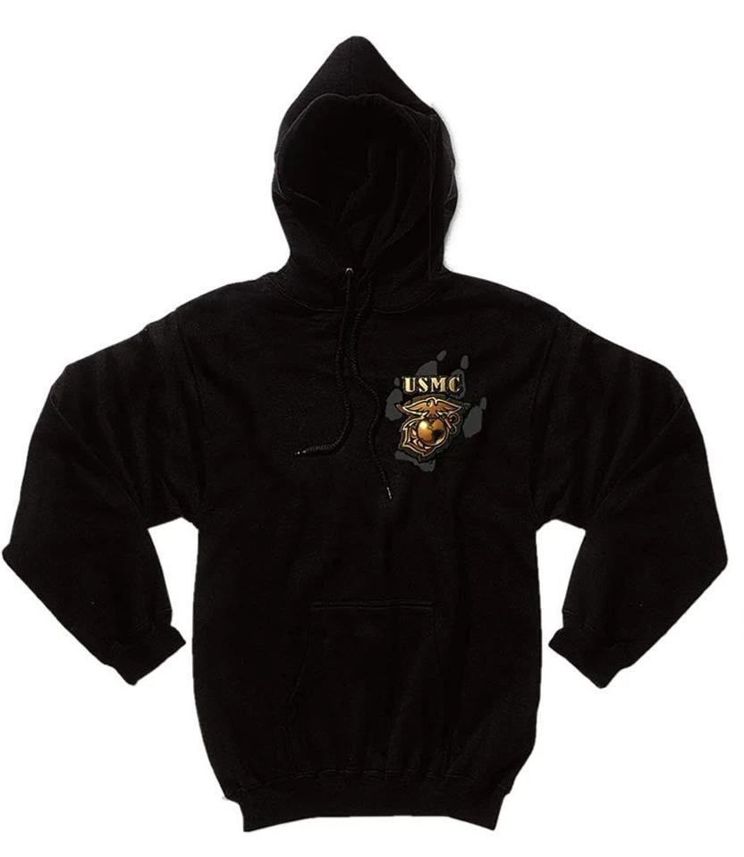 Rothco Black Ink U.S.M.C. Bulldog Hooded Pullover Sweatshirt Hoodies & Sweats