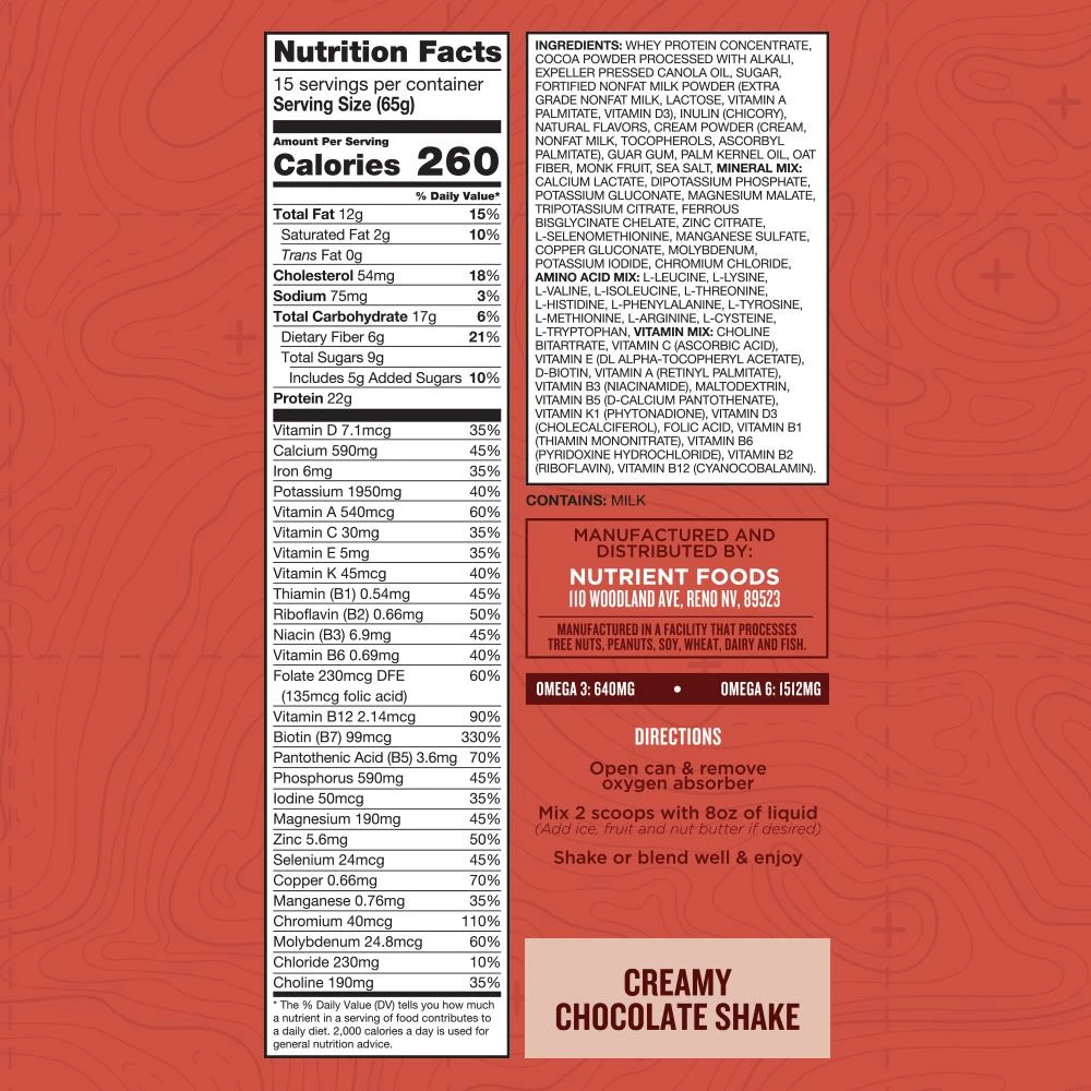 MREs Nutrient Survival Creamy Chocolate Shake