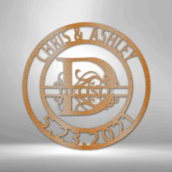 Home Décor Monogram Elaborate Split Letter Family Name - Steel Sign