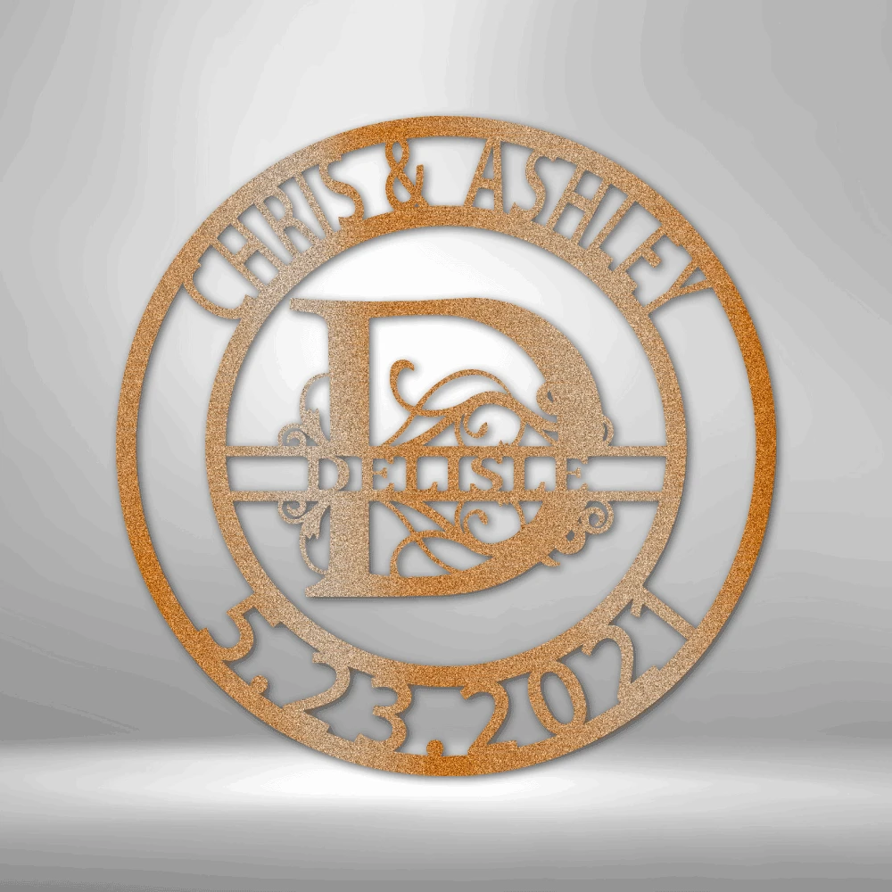 Home Décor Monogram Elaborate Split Letter Family Name - Steel Sign