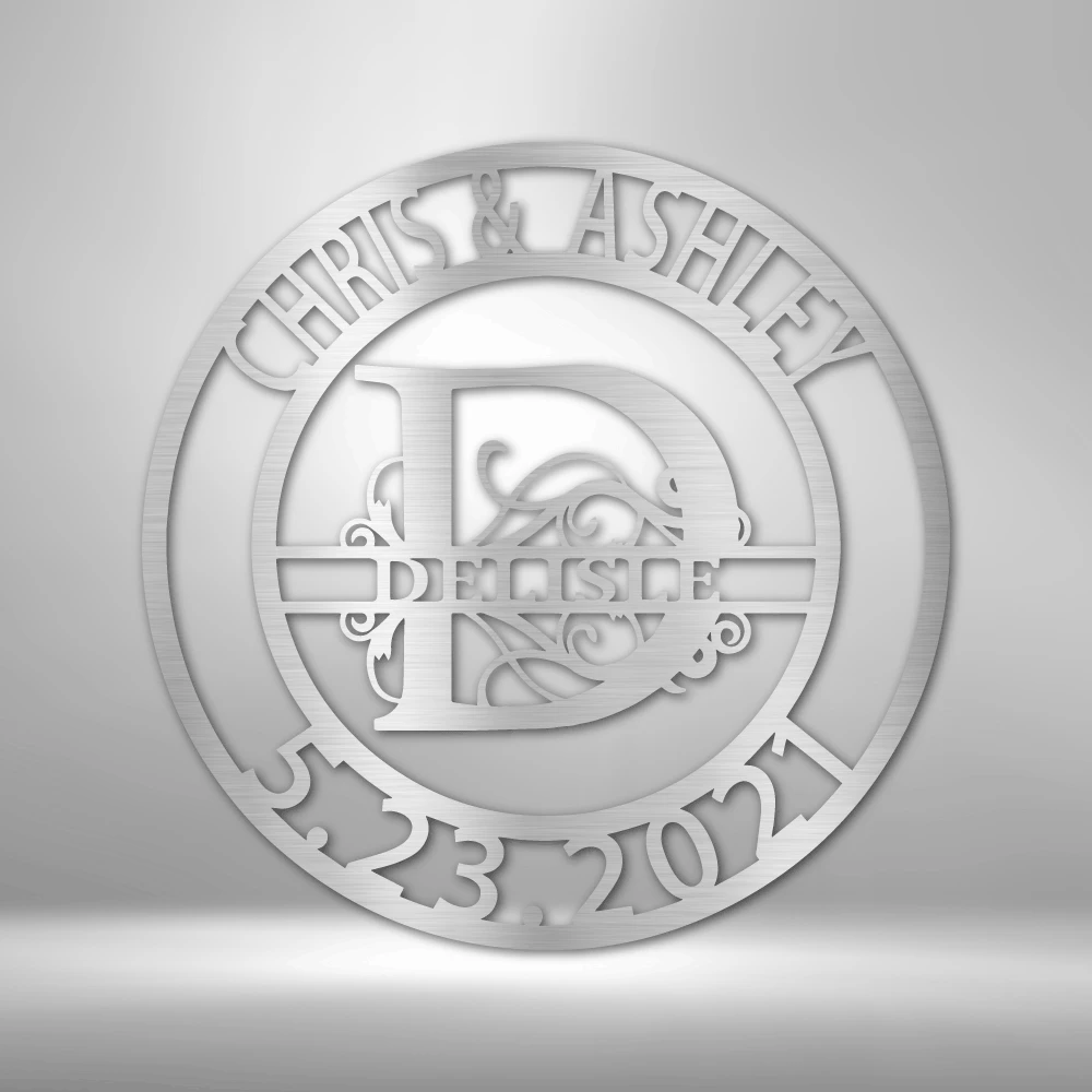 Home Décor Monogram Elaborate Split Letter Family Name - Steel Sign