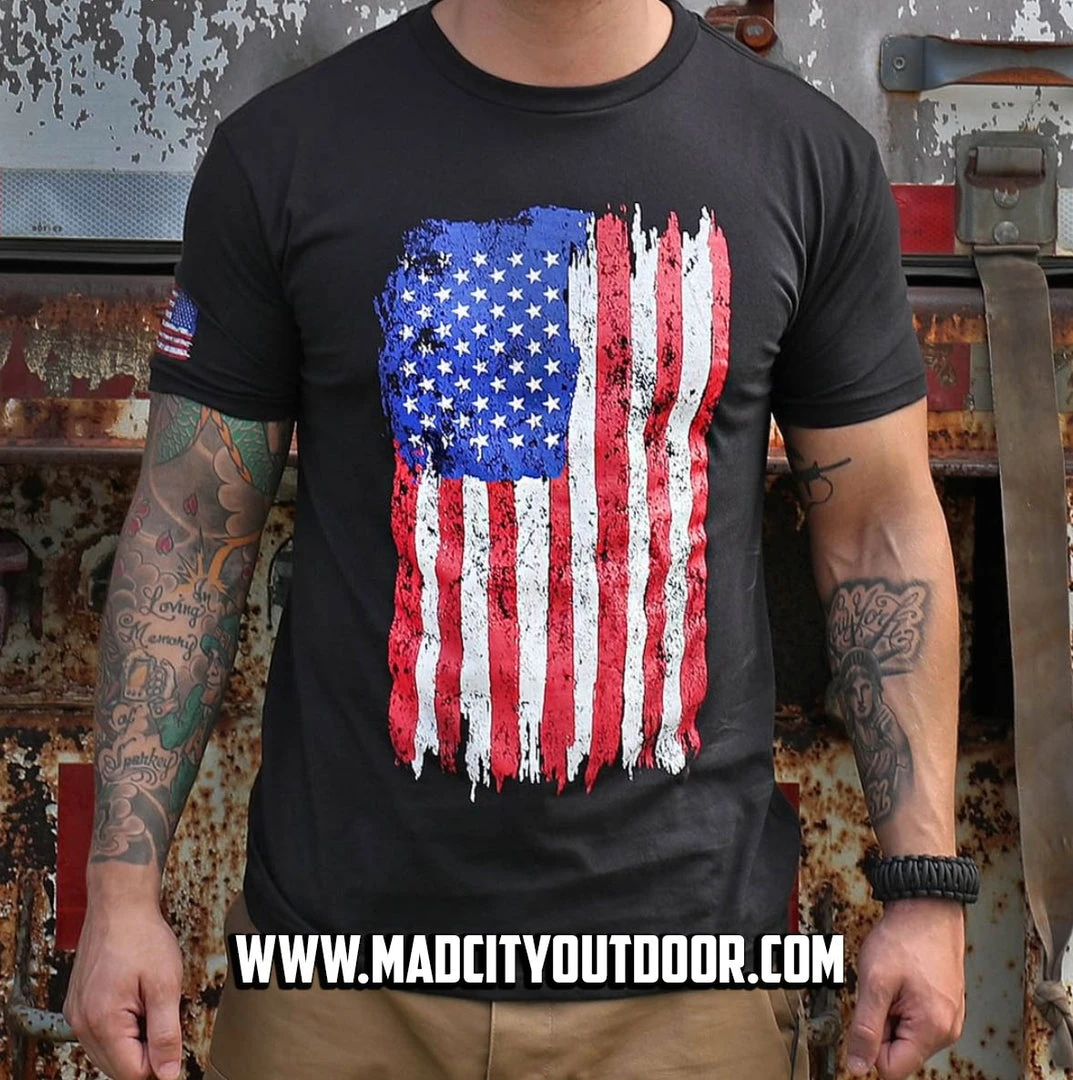 Graphic Printed T-Shirts Rothco Distressed US Flag Athletic Fit T-Shirt