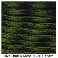 E. L. Wood Braiding 550 Survival Cord Olive Drab & Moss 50/50 Pattern Paracord